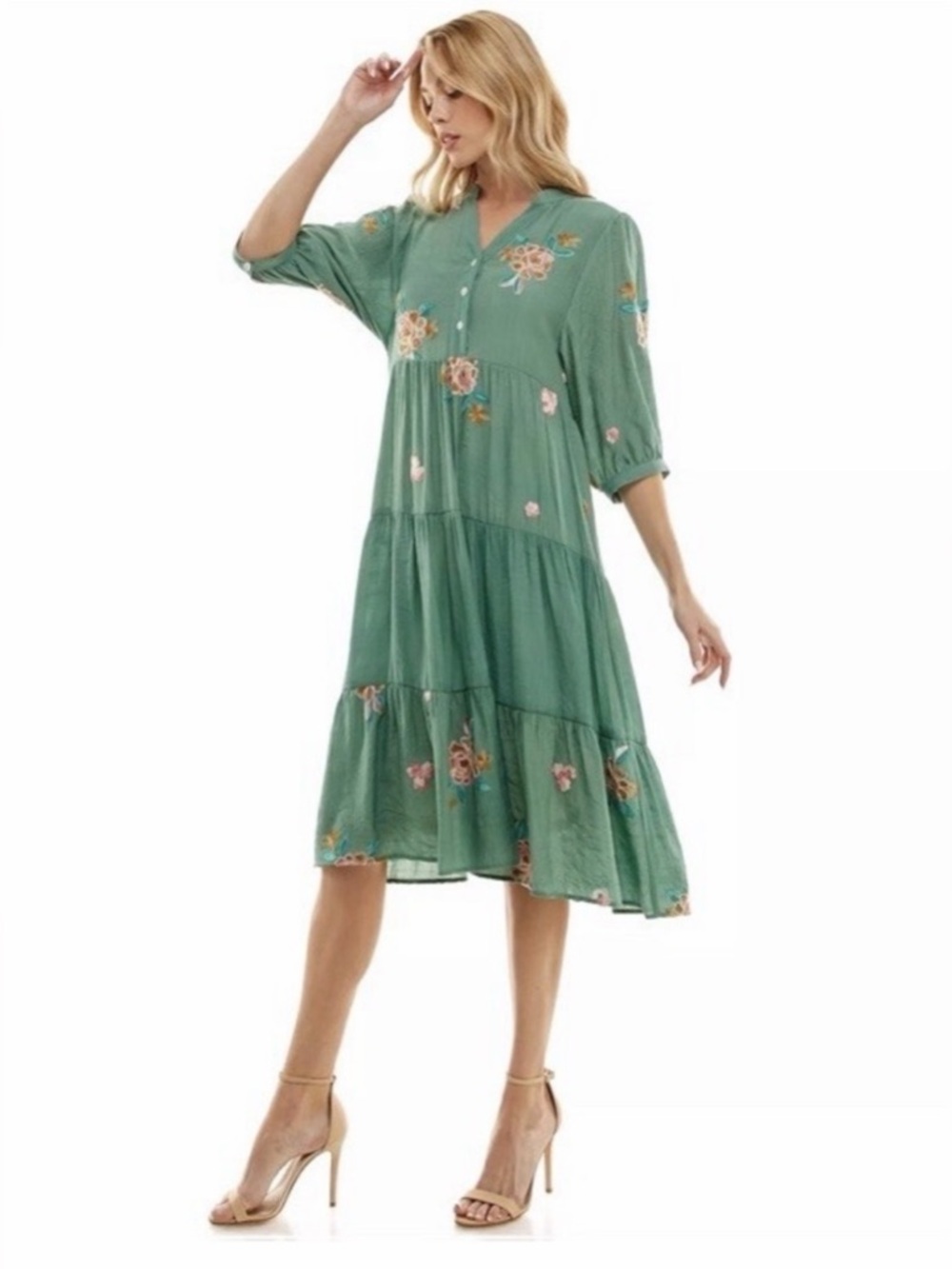 NWOT Anthropologie Fig & Flower embroidered midi dress in a forest green S